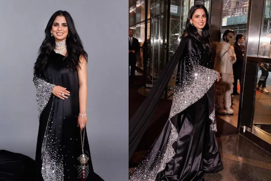 മുത്തുകള് തുന്നിപ്പിടിപ്പിച്ച സാരി ഗൗണ്,24 ലക്ഷത്തിന്റെ ക്ലച്ച് ബാഗ്;മെറ്റ് ഗാലയില് തിളങ്ങി ഇഷ