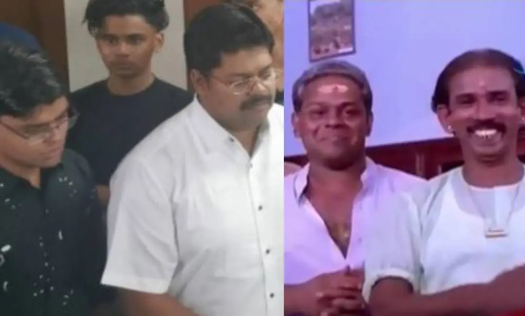 ഇന്നസെന്റിന്റെ പേരക്കുട്ടി ഇന്നസെന്റും മകന് സോണറ്റും, ഇന്നസെന്റും മാമുക്കോയയും ഗജകേസരി യോഗം എന്ന ചിത്രത്തില്