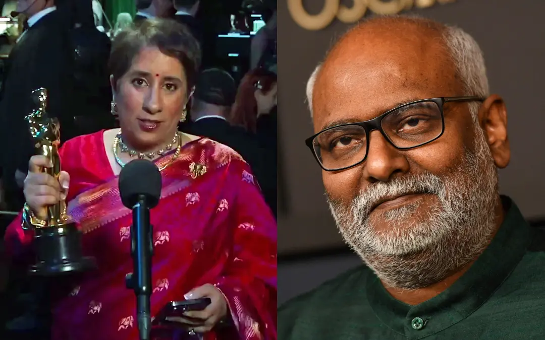 ഗുനീത് മോംഗ, എം.എം. കീരവാണി | ഫോട്ടോ: എ.എൻ.ഐ, എ.എഫ്.പി