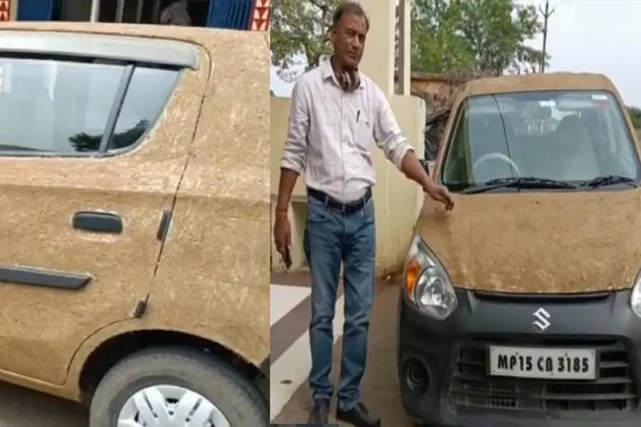 വേനല്ചൂടിനെ പ്രതിരോധിക്കാന് വാഹനത്തെ ചാണകത്തില് പൊതിഞ്ഞ് ഹോമിയോ ഡോക്ടര്