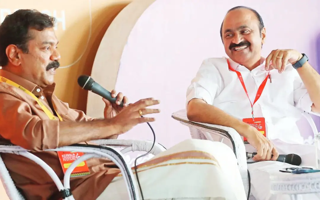 കേരള ലിറ്ററേച്ചര്‍ ഫെസ്റ്റിവലില്‍ 'സമുദ്രശില, മനുഷ്യന് ഒരു ആമുഖം' എന്നീ നോവലുകളെക്കുറിച്ചുള്ള ചര്‍ച്ചയില്‍ സുഭാഷ് ചന്ദ്രനും പ്രതിപക്ഷ നേതാവ് വി.ഡി. സതീശനും.