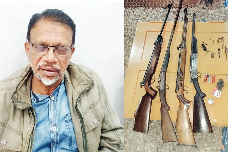 തോക്കുകളും, 1,35,040 രൂപയും കണ്ടെത്തി; നഗരമധ്യത്തില് റിട്ട.SIയുടെ നേതൃത്വത്തില് ചൂതാട്ടം