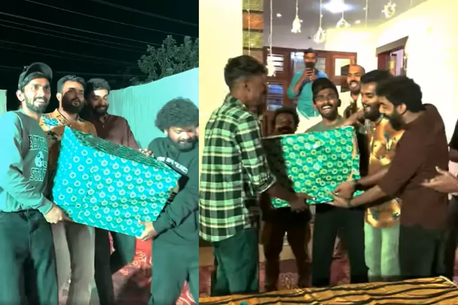 മെഗാഹിറ്റിലേക്ക് കുതിച്ച് 'രോമാഞ്ചം', സിനിമയിലെ സമ്മാനവുമായി താരങ്ങൾ കൂട്ടുകാരന്റെ വീട്ടിൽ