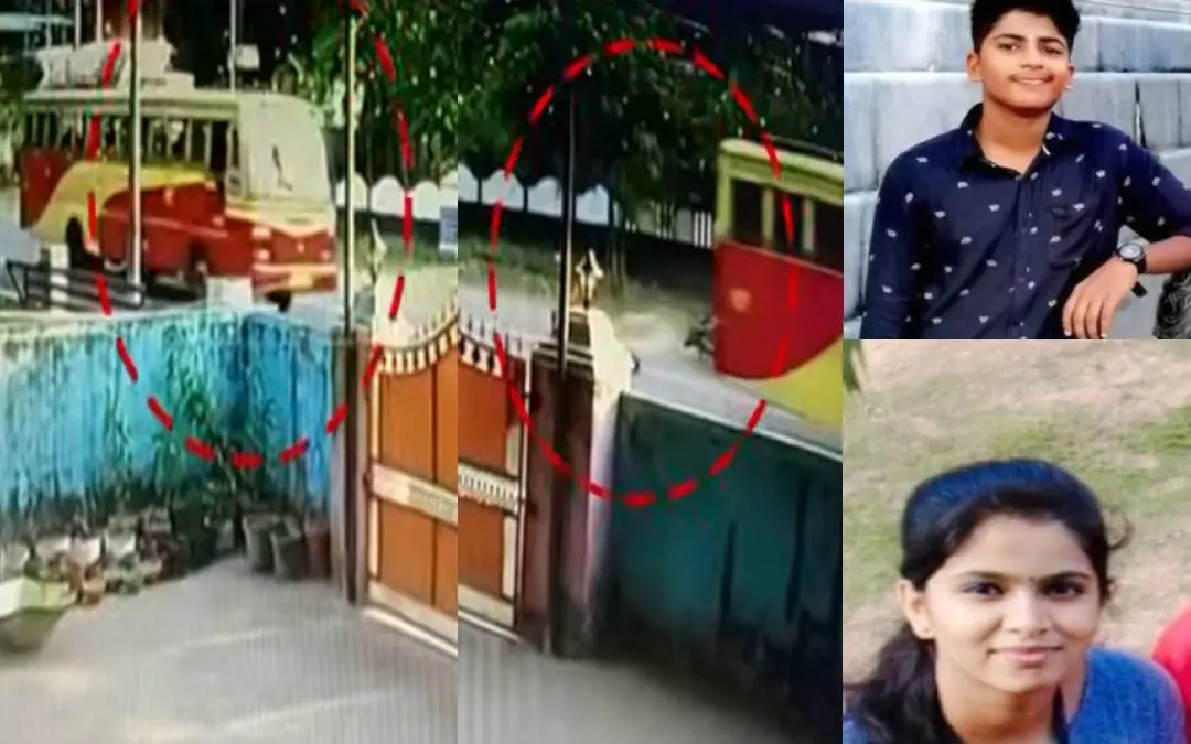 അപകടത്തിന്റെ സിസിടിവി ദൃശ്യം. മരിച്ച അഭിജിത്ത്, ശിഖ | Screengrab: Mathrubhumi News
