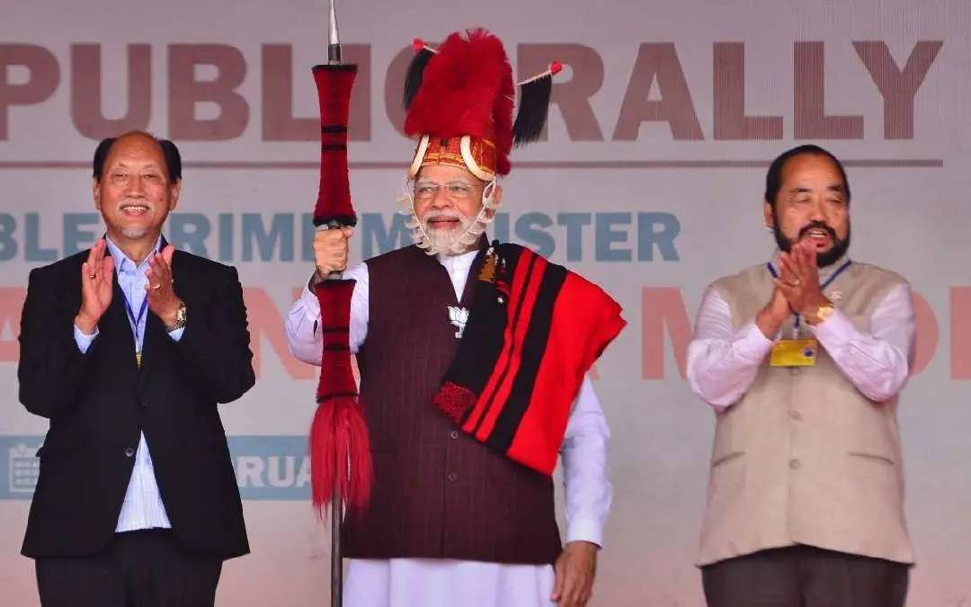 നാഗാലാന്ഡില് പ്രധാനമന്ത്രി നരേന്ദ്ര മോദി പ്രചാരണവേളയിൽ | ഫോട്ടോ: PTI