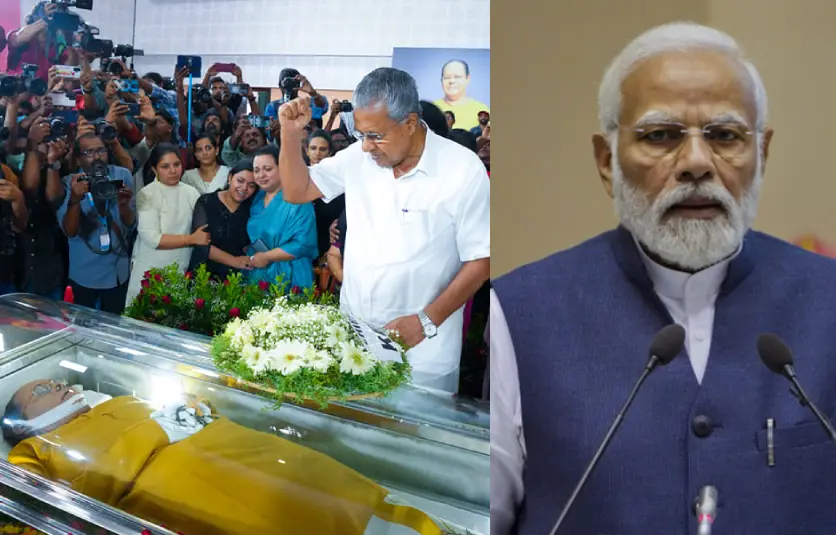 ഇന്നസെന്റിന് അന്ത്യോപചാരമര്പ്പിക്കുന്ന മുഖ്യമന്ത്രി, പ്രധാനമന്ത്രി നരേന്ദ്രമോദി | Photo: facebook/pinarayi vijayan, ani
