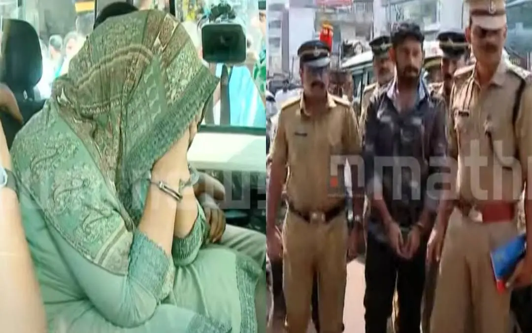 ഫര്‍ഹാനയെയും ഷിബിലിയെയും കോഴിക്കോട് എരഞ്ഞിപ്പാലത്തെ ഹോട്ടലില്‍ തെളിവെടുപ്പിന് എത്തിച്ചപ്പോള്‍ | Screengrab: Mathrubhumi News