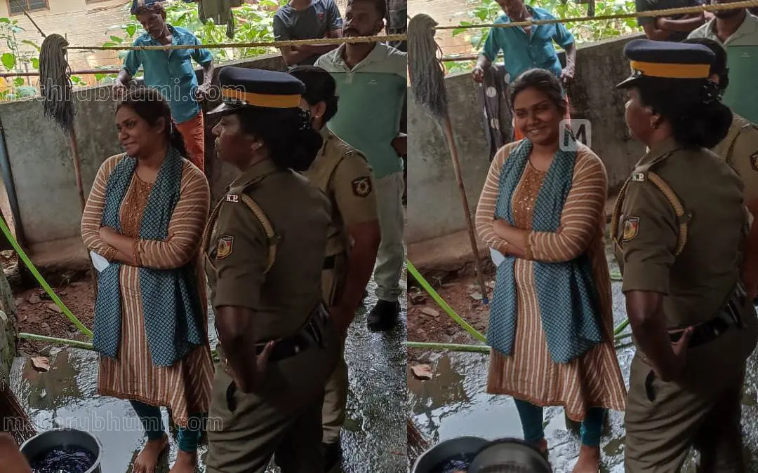 ഫര്‍ഹാനയെ ചെര്‍പ്പുളശ്ശേരിയിലെ വീട്ടില്‍ തെളിവെടുപ്പിന് എത്തിച്ചപ്പോള്‍ | ഫോട്ടോ:  ഇ.വി.സുരേന്ദ്രന്‍
