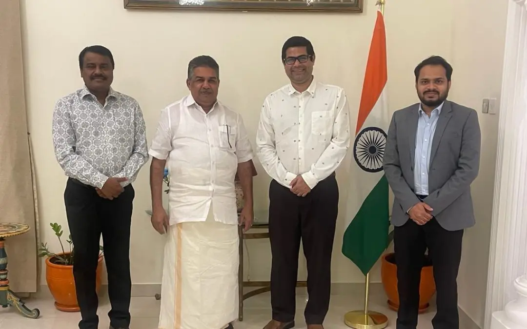 മന്ത്രി സജി ചെറിയാനും നിയുക്ത ഇന്ത്യന് അംബാസഡര് വിനോദ് കെ. ജേക്കബും തമ്മില് നടന്ന കൂടിക്കാഴ്ച