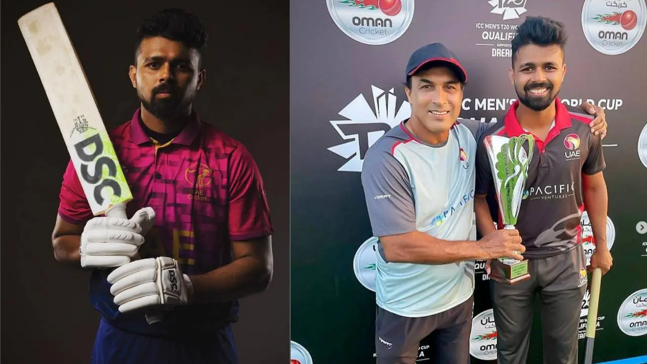 ബാസില് ഹമീദ് മുന് ഇന്ത്യന് താരവും യുഎഇ ക്രിക്കറ്റ് ടീം പരിശീലകനുമായിരുന്ന റോബിന് സിങ്ങിനൊപ്പം | Photo: instagram.com/basil.hameed04