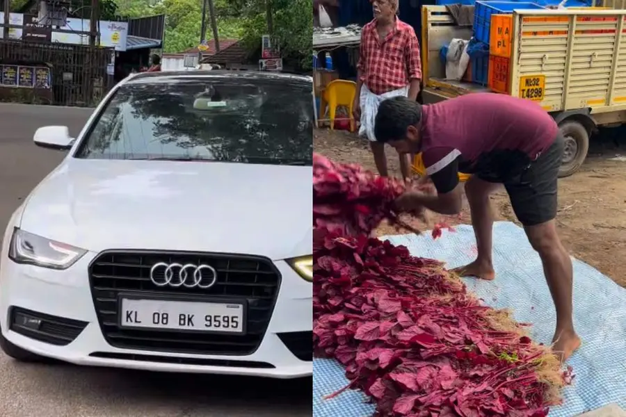 ചീര വില്‍ക്കാന്‍ അങ്ങാടിയിലെത്തിയത് ഔഡി കാറില്‍; വൈറലായി മലയാളി കര്‍ഷകന്റെ വീഡിയോ