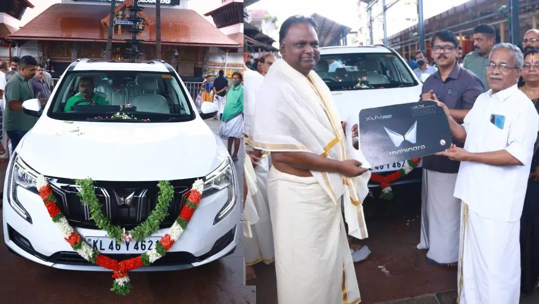 മഹീന്ദ്ര എക്സ്.യു.വി.700 ഗുരുവായൂര് ക്ഷേത്രത്തില് സമര്പ്പിക്കുന്നു | Photo: Facebook