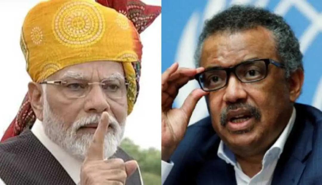 നേരേന്ദ്ര മോദി, ടെഡ്രോസ് അഥാനോം ഗെബ്രിയേസസ് | ഫോട്ടോ: പി.ടി.ഐ, എ.പി