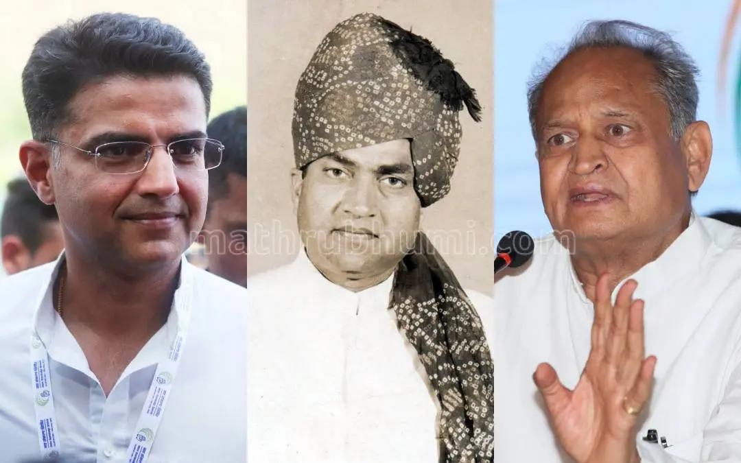സച്ചിന് പൈലറ്റ്, രാജേഷ് പൈലറ്റ്, അശോക് ഗഹലോത്ത് | ഫോട്ടോ: മാതൃഭൂമി