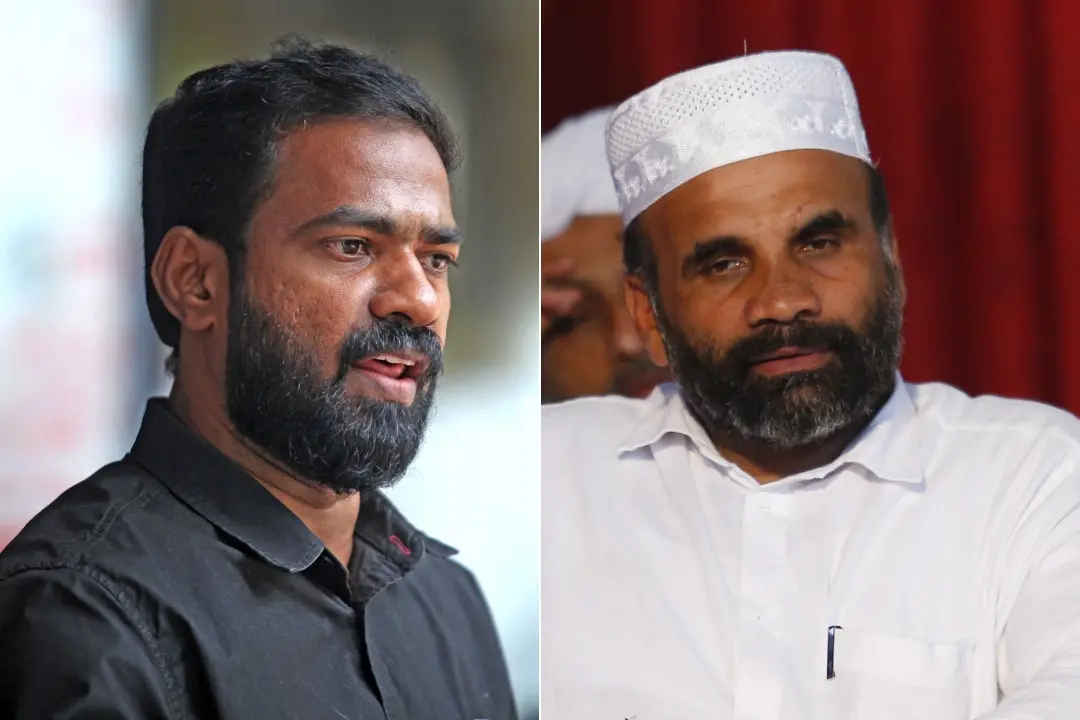 ഡി.വൈ.എഫ്.ഐ. സംസ്ഥാന സെക്രട്ടറി വി.കെ. സനോജ്, നാസർ ഫൈസി കൂടത്തായി | ഫോട്ടോ: മാതൃഭൂമി