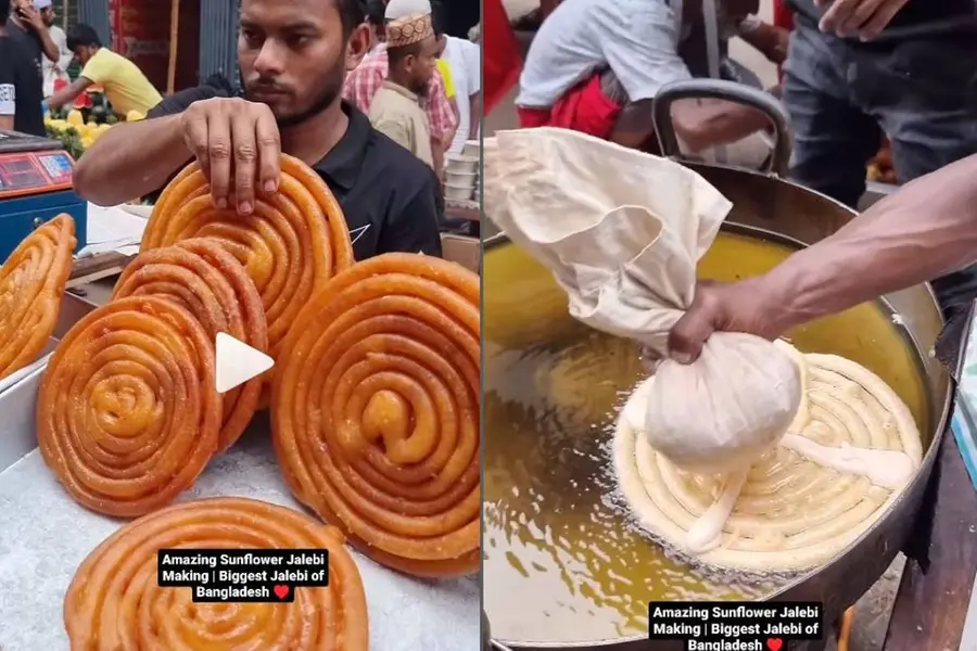 ഒരു ചപ്പാത്തിയുടെ വലുപ്പം; ബംഗ്ലാദേശില് നിന്നൊരു 'സണ് ഫ്ളവര് ജിലേബി'