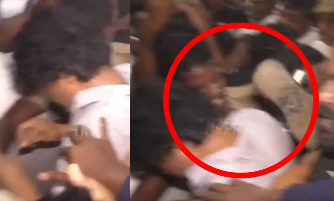 വിജയിന് നേരേ ചെരുപ്പെറിയുന്നു