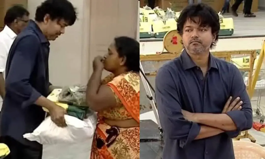 വിജയ് പ്രളയബാധിത പ്രദേശങ്ങളില് സന്ദര്ശനത്തിനെത്തിയപ്പോള്