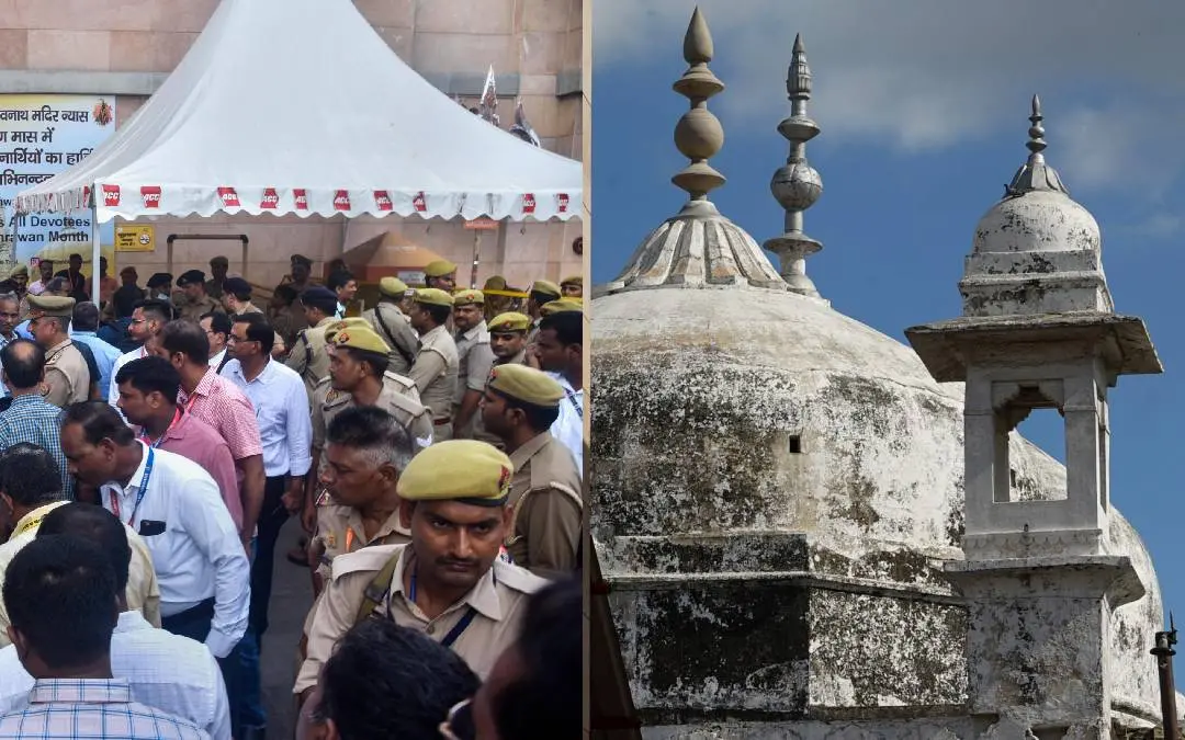 ഗ്യാൻ വാപി മസ്ജിദിൽ സർവ്വേയ്ക്കെത്തിയ ആർക്കിയോളജിക്കൽ സർവേ ഓഫ് ഇന്ത്യ ഉദ്യോഗസ്ഥർ | ഫോട്ടോ: പി.ടി.ഐ.