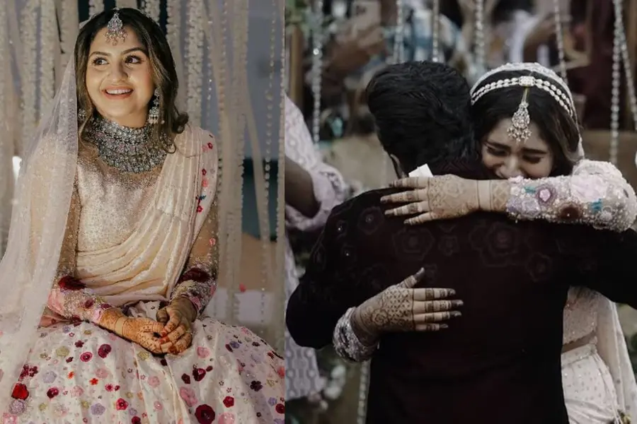 'നൂറിന് ഫഹീം' എന്ന് അറബിയില് എഴുതിയ ഷാള്, രാജകീയ ലുക്കില് വരനും വധുവും; വൈറലായി താരവിവാഹം