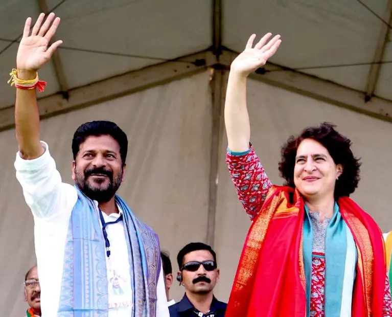 രേവന്ത് റെഡ്ഡി, പ്രിയങ്ക ഗാന്ധി | Photo: ANI