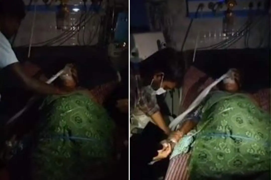 ഐസിയുവിലുള്ള അമരാവതിക്ക് ടോര്ച്ച് വെളിച്ചത്തില് ചികിത്സ നല്കുന്നു I Photo: Twitter