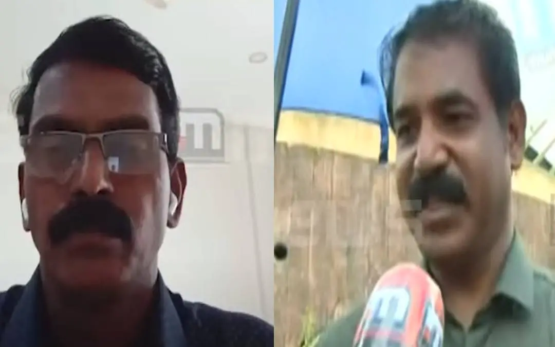 ഡൊമിനിക് മാര്ട്ടിന്(ഇടത്ത്) യഹോവയിലെ സാക്ഷികളുടെ പി.ആര്.ഒ. ശ്രീകുമാര്(വലത്ത്) | Screengrab: Mathrubhumi News
