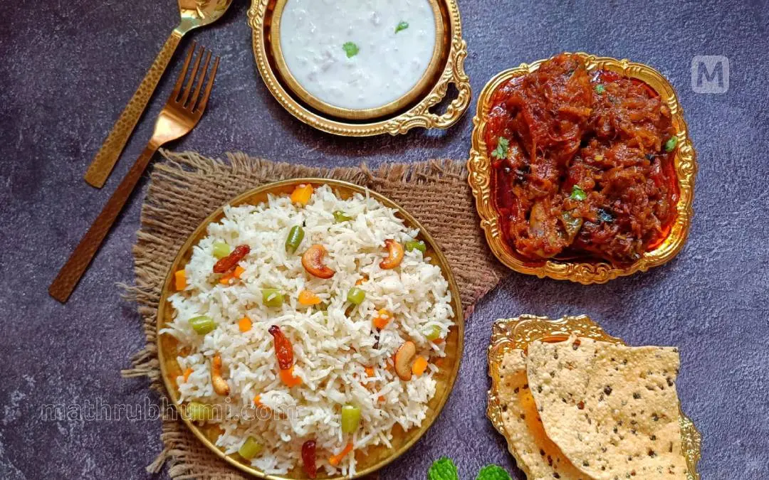 തേങ്ങാപ്പാൽ പുലാവും ചിക്കൻ റോസ്റ്റും