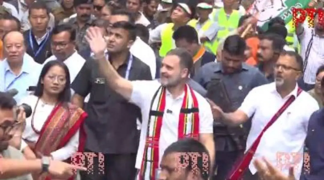 മിസോറമില് രാഹുല് ഗാന്ധിയുടെ നേതൃത്വത്തില് നടന്ന പദയാത്ര | Screengrab - twitter.com/PTI_News