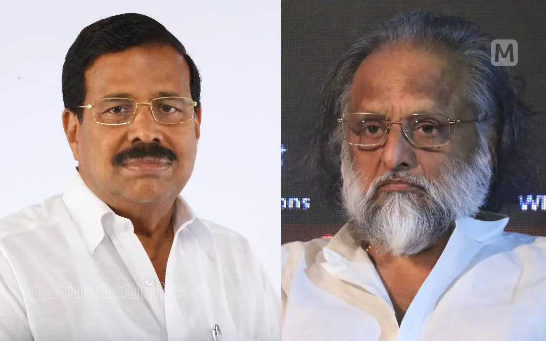 പി.വി.ഗംഗാധരൻ, കൈതപ്രം ദാമോദരൻ നമ്പൂതിരി | ഫോട്ടോ: എൻ.എം. പ്രദീപ്, എസ്. ശ്രീകേഷ് \ മാതൃഭൂമി