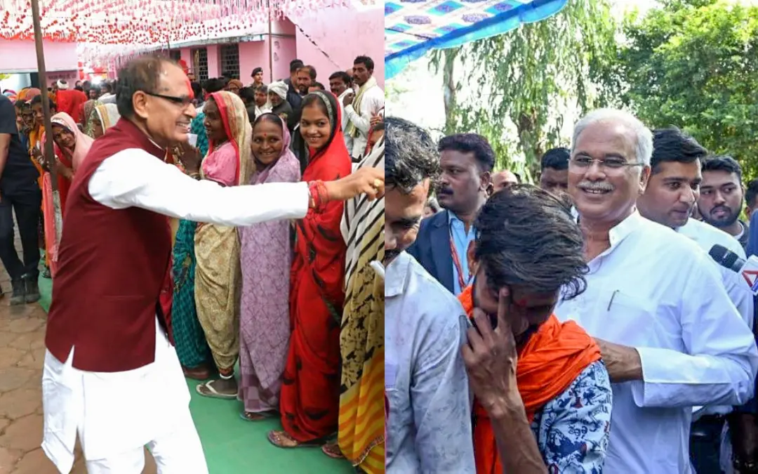 വോട്ടുചെയ്യാനെത്തിയ ശിവരാജ് സിങ് ചൗഹാനും ഭൂപേഷ് ബഘേലും | Photo: ANI