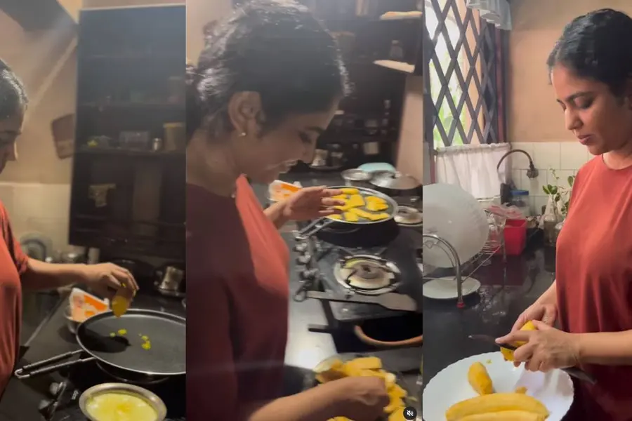 ചായയ്ക്കൊപ്പം കൊതിയൂറുന്ന പലഹാരം; വൈറലായി ശ്രിന്ദയുടെ പാചകവീഡിയോ