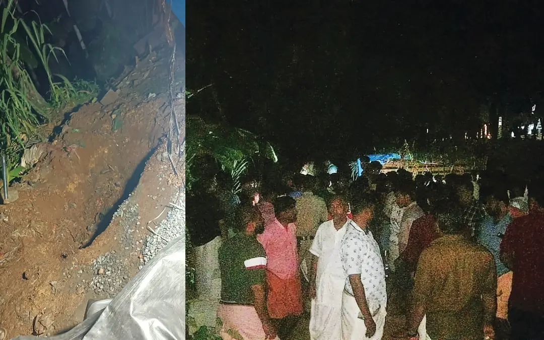 മൃതദേഹം കണ്ടെത്തിയ കുഴി, സംഭവസ്ഥലത്ത് തടിച്ചുകൂടിയവര് | Photo: Mathrubhumi