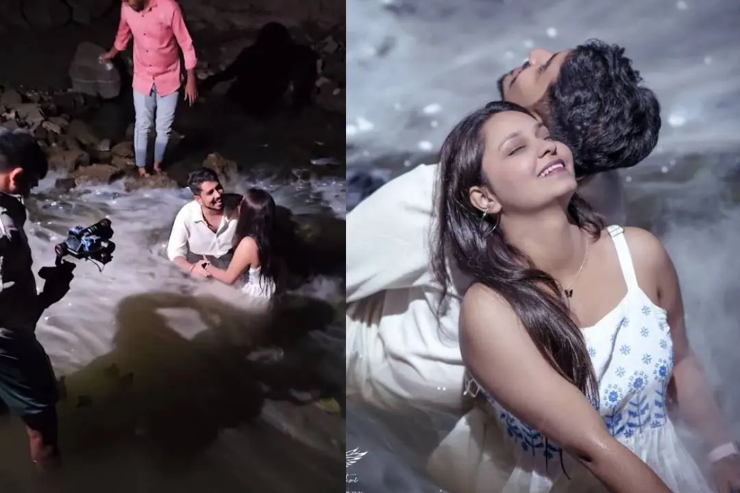 പ്രീ വെഡ്ഡിങ് ഫോട്ടോഷൂട്ടിനിടെ യുവാവും യുവതിയും | Photo: instagram/ parshu_kotame_photography