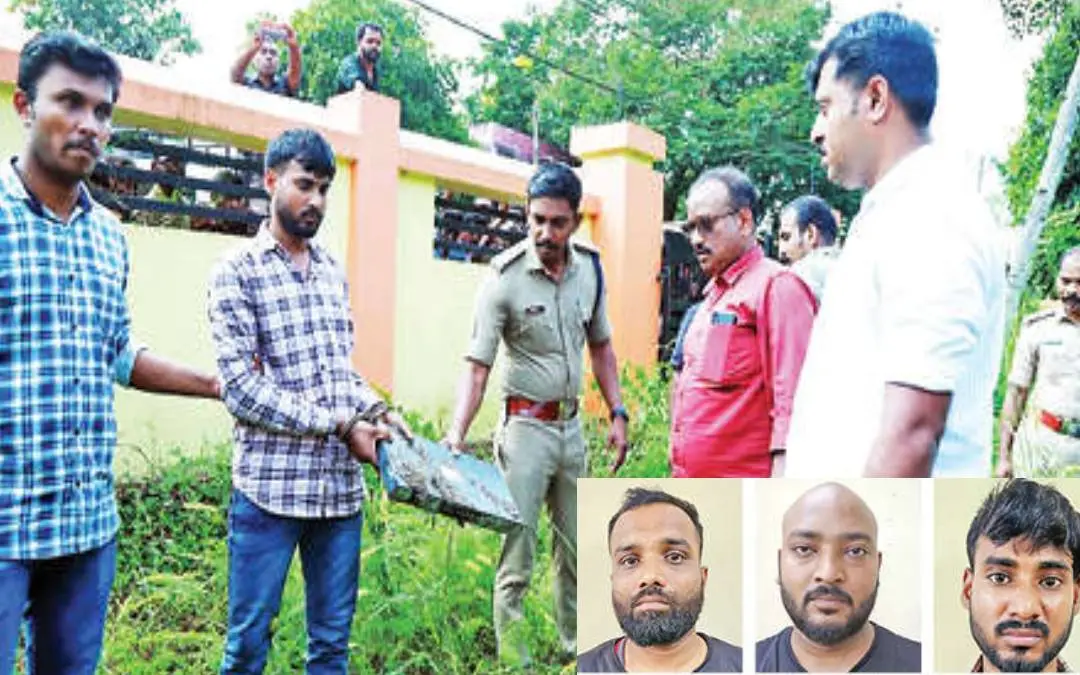മാന്നാറിലെ മോഷണക്കേസിലെ പ്രതികളുപേക്ഷിച്ച ഡിജിറ്റല്‍ വീഡിയോ റെക്കോഡറുകള്‍ സമീപ പുരയിടത്തില്‍നിന്നു കണ്ടെടുക്കുന്നു. ഇന്‍സെറ്റില്‍ അറസ്റ്റിലായ മുഹമ്മദ് സല്‍മാന്‍, ആരിഫ്, റിസ്വാന്‍ സൈഫി
