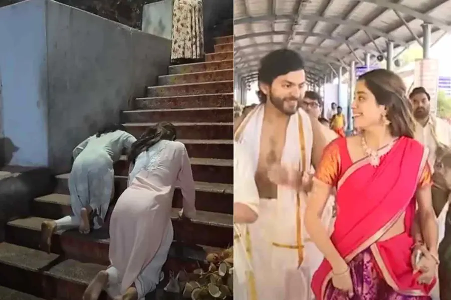 കാമുകനൊപ്പം തിരുപ്പതിയിലെ പടിക്കെട്ടുകള് മുട്ടുകുത്തി കയറി ജാന്വി; വീഡിയോ പങ്കുവെച്ച് സുഹൃത്ത്