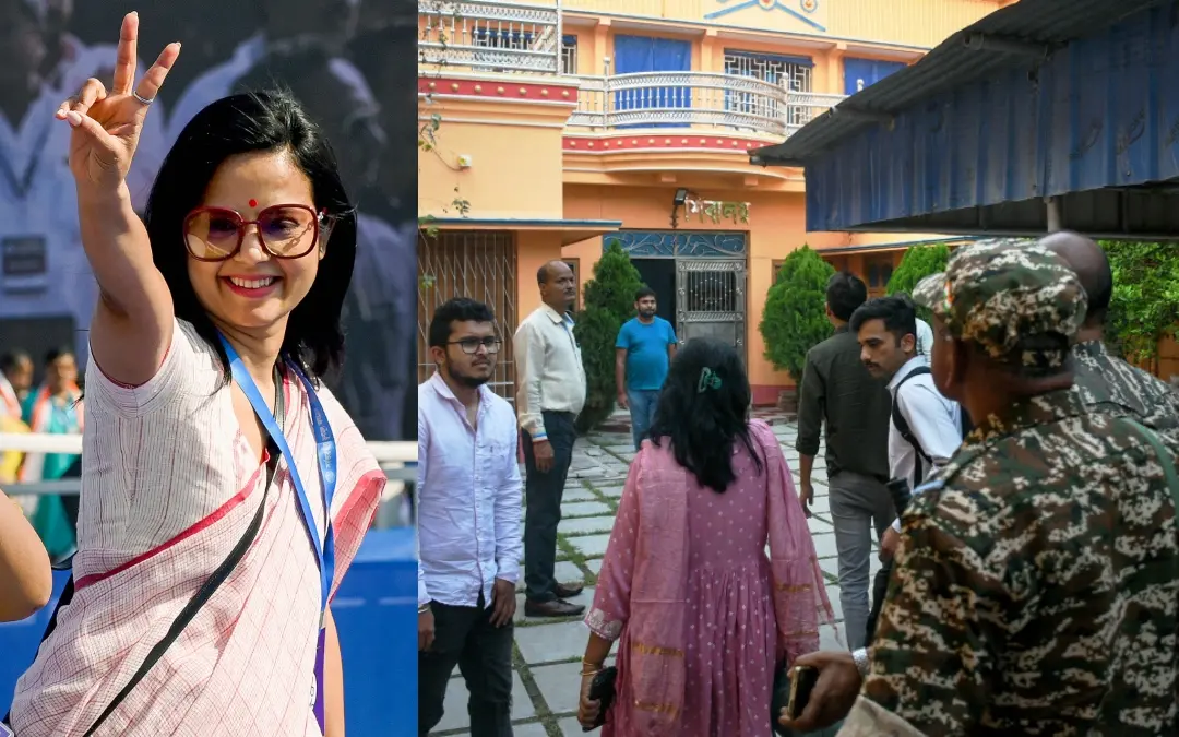 മഹുവ മൊയ്ത്ര, തിരഞ്ഞെടുപ്പ് കമ്മിറ്റി ഓഫീലെ സി.ബി.ഐ. റെയ്ഡിനിടെ | Photo: PTI