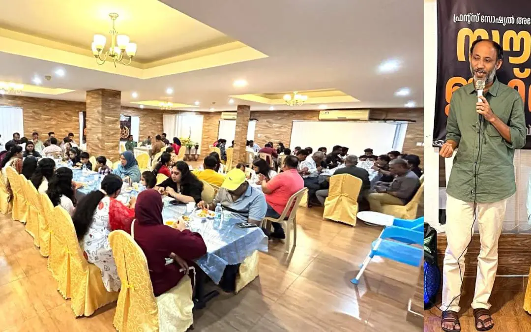 ഫ്രന്റ്സ് സൗഹൃദ ഇഫ്താര് സംഗമത്തില് ടി. മുഹമ്മദ് വേളം റംസാന് സന്ദേശം നല്കുന്നു