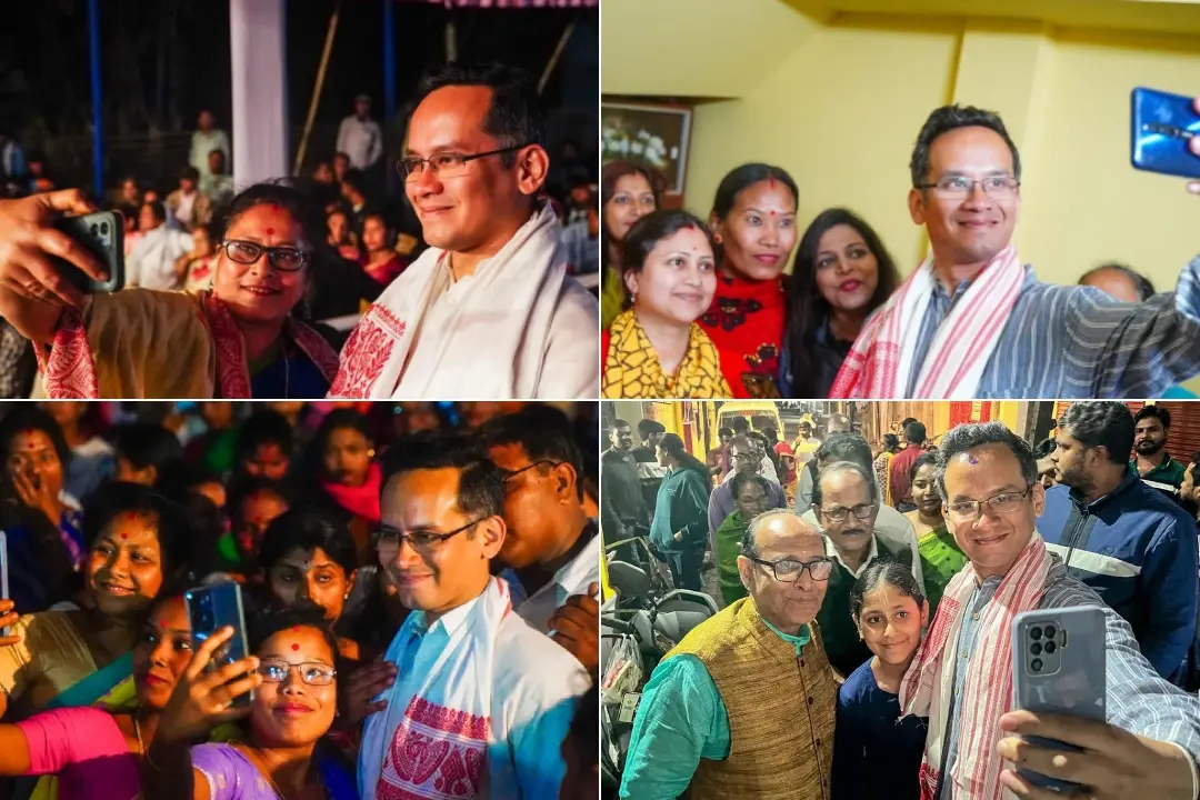 തിരഞ്ഞെടുപ്പ് പ്രചാരണത്തിനിടെ ഗൗരവ് ഗൊഗോയ്ക്കൊപ്പം സെൽഫിയെടുക്കുന്നവർ | Photos: facebook.com/gauravgogoiasm