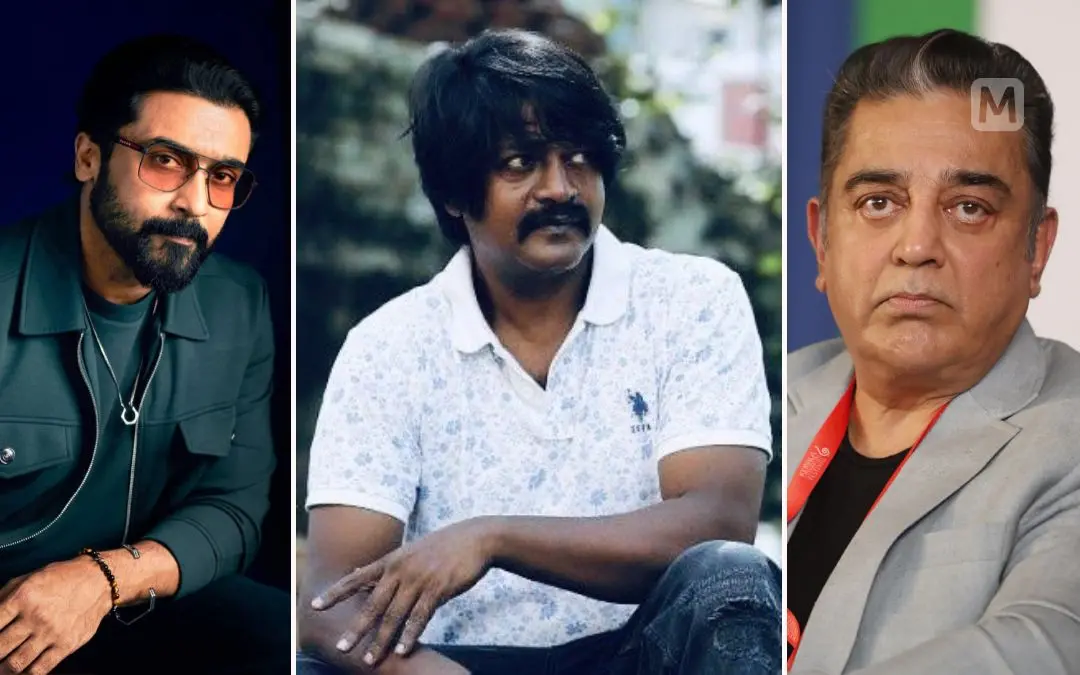 സൂര്യ, ഡാനിയൽ ബാലാജി, കമൽഹാസൻ | ഫോട്ടോ: അറേഞ്ച്ഡ്, twitter.com/KeerthyOfficial, സാജൻ വി നമ്പ്യാർ \മാതൃഭൂമി