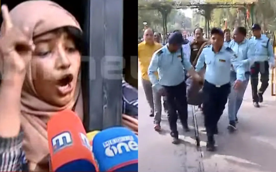പ്രതിഷേധിച്ച വിദ്യാര്ഥികളെ പോലീസ് കസ്റ്റഡിയില് എടുത്തപ്പോള് | Photo: Screen grab/ Mathrubhumi News