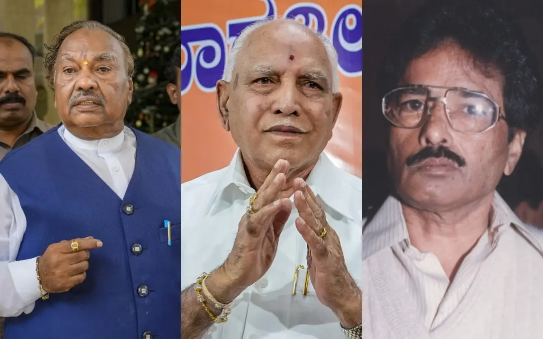 കെ.എസ്. ഈശ്വരപ്പ, ബി.എസ്. യെദ്യൂരപ്പ, എസ്. ബംഗാരപ്പ | Photo: PTI, Mathrubhumi Archives