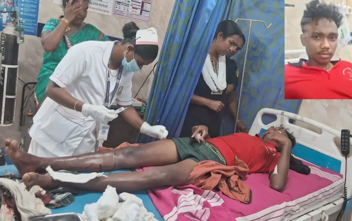 മുതലയുടെ ആക്രമണത്തില് പരിക്കേറ്റ അജയ്ക്ക് പ്രാഥമിക ചികിത്സ നല്കുന്നു. ഇന്സൈറ്റില് അജയ്.