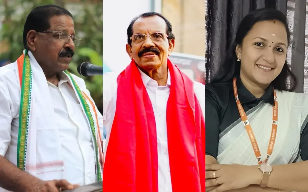 രാജ്മോഹന് ഉണ്ണിത്താന്, എം.വി. ബാലകൃഷ്ണന്, അശ്വിനി എം.എല്. | Photo: Facebook/ Rajmohan Unnithan, MV Balakrishnan Master, Ashwini M L