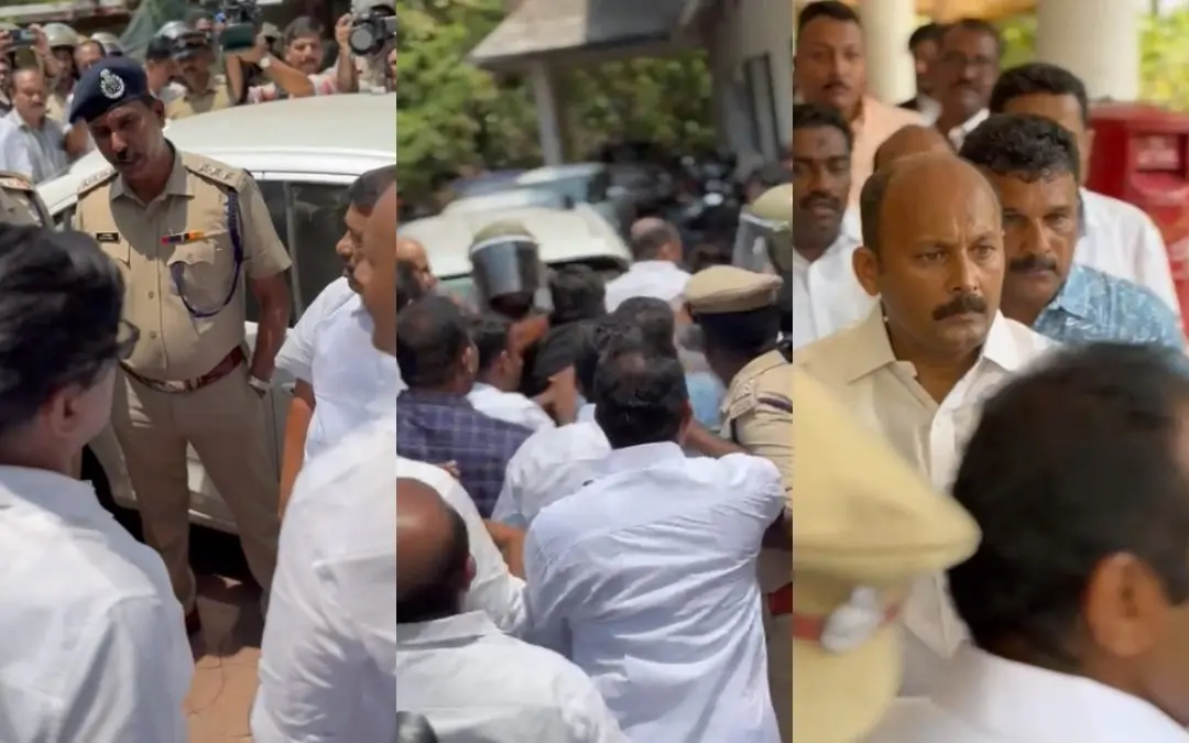 കോടതിക്കുമുന്നിലെ ദൃശ്യങ്ങള് | Photo: Screen grab/ Arranged Video