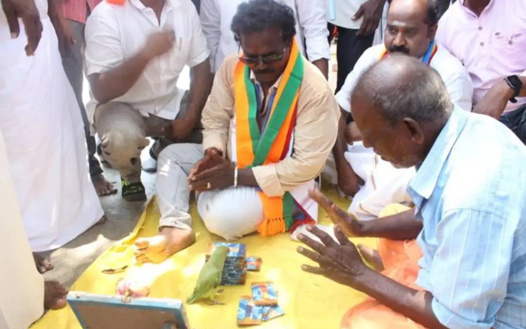 തത്ത തങ്കര് ബച്ചന്റെ തിരഞ്ഞെടുപ്പ് ഫലം പ്രവചിക്കുന്നു | Photo: X/ ARUL Rathinam