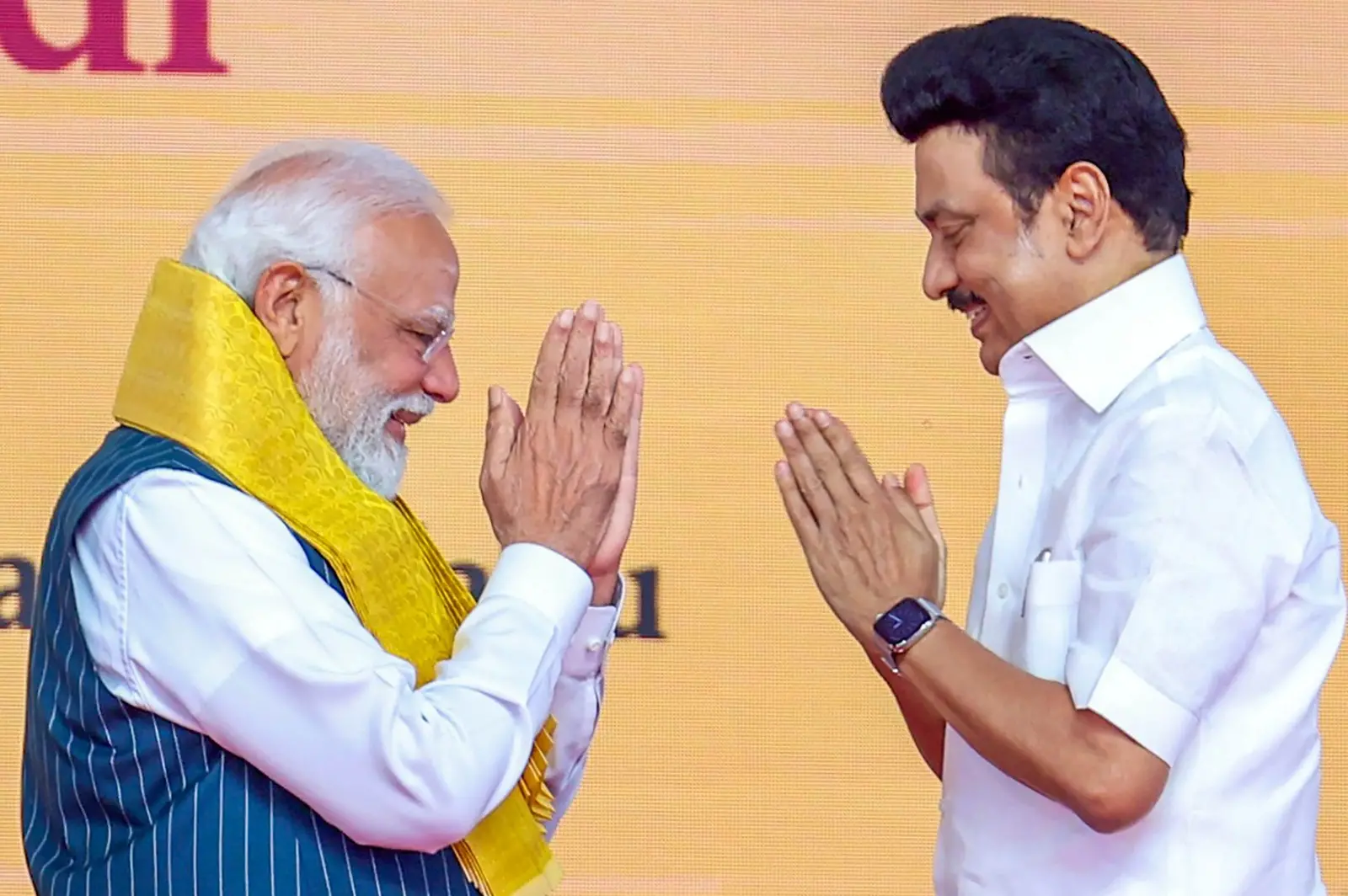 പ്രധാനമന്ത്രി നരേന്ദ്രമോദി തമിഴ്നാട് മുഖ്യമന്ത്രി എം.കെ. സ്റ്റാലിനൊപ്പം | ചിത്രം: പി.ടി.ഐ.