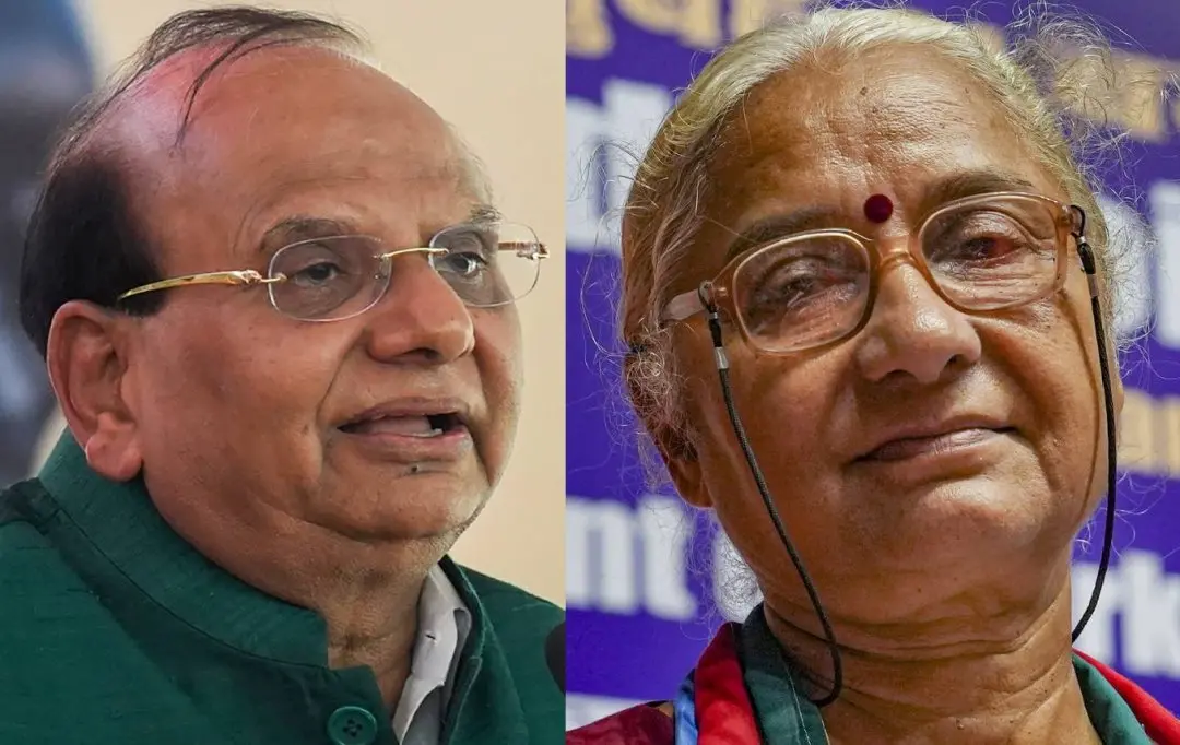 വി.കെ. സക്സേന, മേധ പട്കര് | Photo: PTI