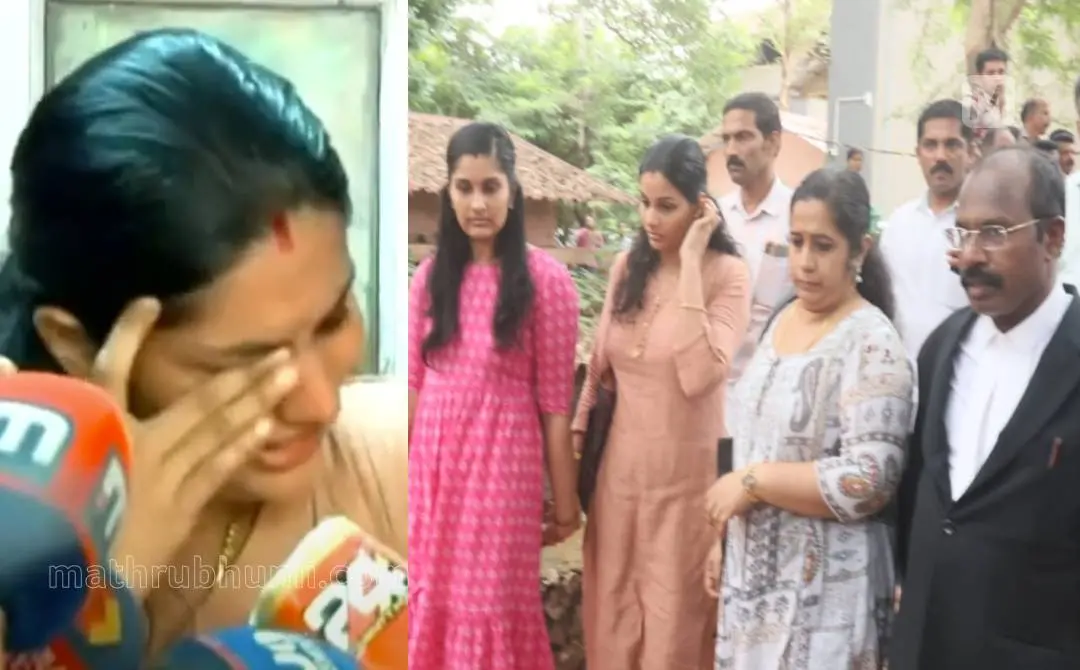മാധ്യമങ്ങളോട് സംസാരിക്കുന്ന വിഷ്ണുപ്രിയയുടെ കുടുംബാംഗം(ഇടത്ത്) വിധി കേട്ടശേഷം കോടതിയില്നിന്ന് പുറത്തേക്ക് വരുന്ന വിഷ്ണുപ്രിയയുടെ കുടുംബാംഗങ്ങളും പബ്ലിക് പ്രോസിക്യൂട്ടറും(വലത്ത്) | ഫോട്ടോ: സി.സുനില്കുമാര്/ മാതൃഭൂമി & സ്ക്രീന്ഗ്രാബ്: മാതൃഭൂമി ന്യൂസ്