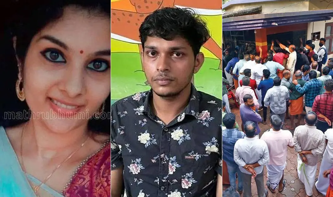 വിഷ്ണുപ്രിയ,ശ്യംജിത്ത്, കൊലപാതകം നടന്ന വീട്ടിൽ ആളുകൾ കൂടിയപ്പോൾ |ഫയൽ ഫോട്ടോ: മാതൃഭൂമി